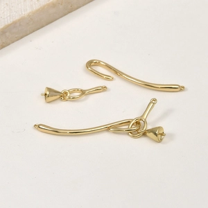 Fermoir en T plaqué or 14k poli et kit de connecteurs de bijoux en forme de cloche