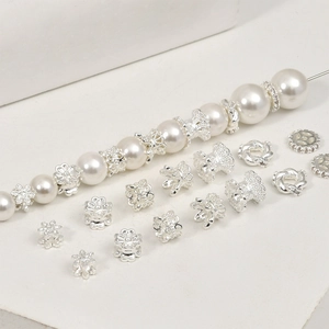 Silver plated floral spacer beads and textured tube beads for DIY jewelry making
