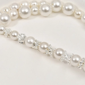 Silver flower bead spacer and white pearl charms for DIY necklace and bracelet jewelry