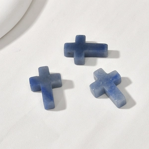 Three blue natural stone cross pendants for DIY jewelry making with top pre-drilled holes