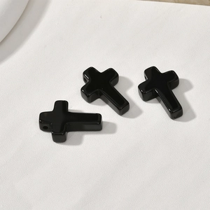 Polished black cross pendants for DIY jewelry making with side drill holes for stringing