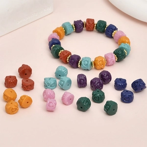 Colorful hand-carved lion dance anemone pink synthetic beads for DIY jewelry making