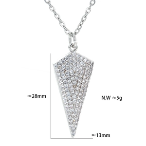 Hip hop arrow pendant necklace with cubic zirconia paving on a silver chain link