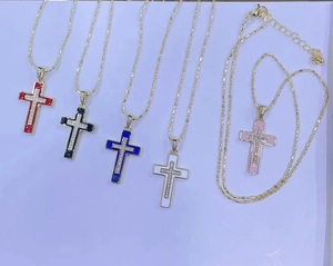 Simple Copper Enamel Cross Pendant Necklace For Unisex Gold Platinum Plated Zirconia Micro Inlaid Clavicle Chain Jewelry