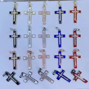 Multiple colorful enamel cross pendants with micro-set zircon in various metal finishes