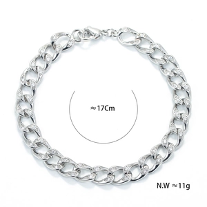 Icy Silberne Panzerkette Armband für Herren mit Zirkonia-Besatz, 17cm Länge und 11g Gewicht
