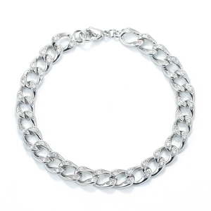 Herren Hip-Hop Punk Silber Gliederkette Armband mit mikrobesezten funkelnden Kristallen