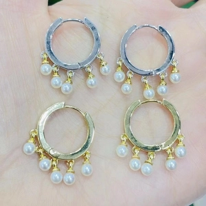 Pendientes de Aro de Cobre Minimalistas Con Perlas Artificiales de Imitación Colgantes para Mujer Bañados en Oro Plata Joyería de Moda