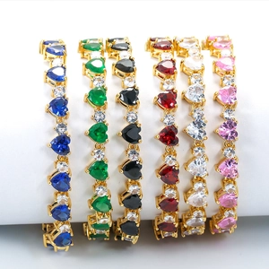 Bracciale in Rame con Cuore in Zirconia Placcato Oro Argento Arcobaleno Colorato Tennis Braccialetto Gioielli Regalo per Donna