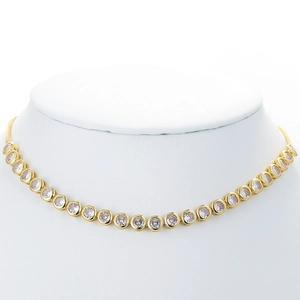 Minimalistische Bezel Set Zirkonia Tennis Halskette Kupfer 18K Gold Silber Plattiert Verstellbarer Modeschmuck Für Damen