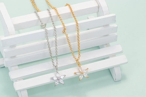 Minimalist zircon five-petal flower necklace available in gold and silver plating