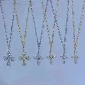 Hip Hop Men Cross Pendant Necklace Copper Zirconia Inlaid Gold Silver Color Street Style Jewelry For Unisex Religious Gift