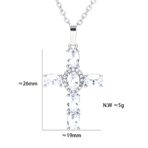 Hip hop cross pendant necklace for men with micro-pave cubic zirconia, 26mm x 19mm size