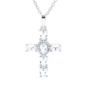 Men Hip Hop Copper Cross Pendant Necklace Pave Zirconia Iced Out Cable Chain Choker For Daily Party Jewelry Gift
