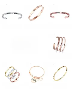 Detailed catalog of stainless steel cuff bracelets in gold, silver, and rose gold finishes