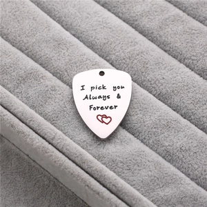 Pendentif Médiator de Guitare en Acier Inoxydable Motif Cœur Lettre Charme I Pick You Always Forever pour Collier Porte-Clés Cadeau Valentin