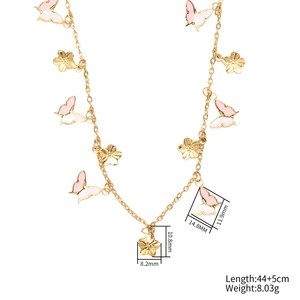 Pink butterfly and plum flower gold necklace for women with 44+5cm length and 8.03g weight