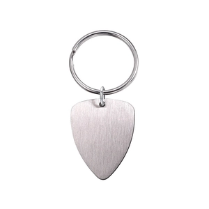 Guitar pick keychain made of brushed stainless steel with I'll Pick You engraving