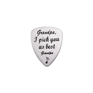 Brushed stainless steel guitar pick engraved with Grandpa I pick you as best Grandpa