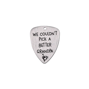 Brushed stainless steel guitar pick pendant with heart musical notes for grandpa gift