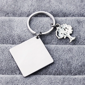 Polished stainless steel tree of life keychain with engravable square tag