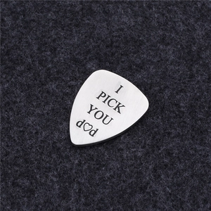 Stainless Steel Guitar Pick Engraved I Pick You Dad Teardrop Shaped Pendant Father's Day Gift Jewelry Accessory Silver Tone