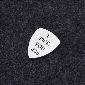 Polished stainless steel guitar pick pendant engraved with I PICK YOU DAD for father gift
