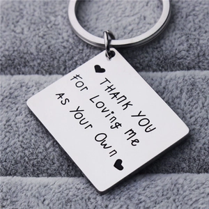 Polished stainless steel keychain with Thank You For Loving Me engraved text and hearts