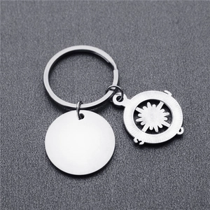 Porte-clés en acier inoxydable avec boussole et médaille ronde à graver personnalisée