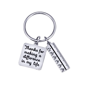 Silver stainless steel ruler keychain with engraved thanks for making a difference quote