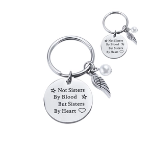 Porte-clés en Acier Inoxydable pour Femmes Amis Message de Coeur Gravé Aile Künstliche Perle Pendentif Bijoux de Mode Cadeau d'Amitié