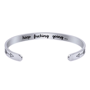 6mm silver brushed stainless steel C-shaped cuff bracelet with arrow symbols