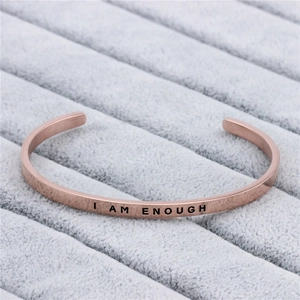 Inspirational I Am Enough Engraved Cuff Bracelet For Women Stainless Steel Lettering Open Bangle Jewelry Rose Gold Silver