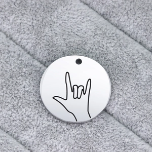 Pendentif Rond en Acier Inoxydable 316L Minimaliste Signe de la Main Je t'aime ASL Geste Breloques pour Bricolage Bijoux Argent