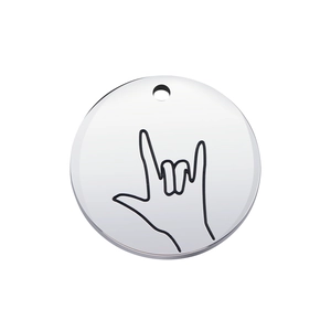 Pendentif rond en acier inoxydable avec gravure laser du geste je t'aime en langue des signes