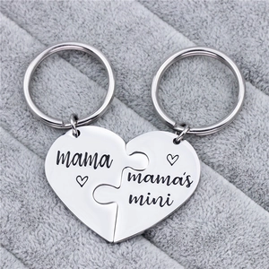Moederdag Cadeau Roestvrij Staal Hart Puzzel Sleutelhanger Set Gegraveerd Mama Mini Gepolijst Emotionele Sleutelring Voor Dames