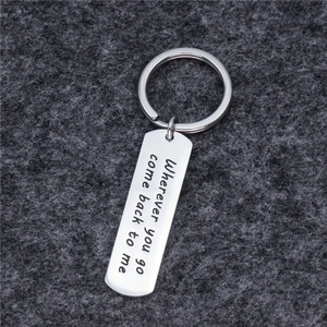 Stainless steel rectangle keychain with Wherever you go come back to me engraving