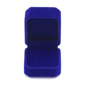 Elegant navy blue octagonal velvet jewelry box with single ring slot and flip lid
