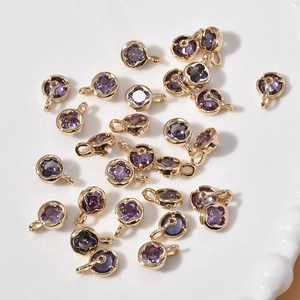 Golden four-leaf flower pendants with purple rhinestones for DIY jewelry making