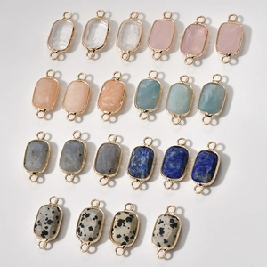 Natural Gemstone Rectangular Faceted Double Loop Connector Charms Gold Plated Copper For DIY Necklace Bracelet Making