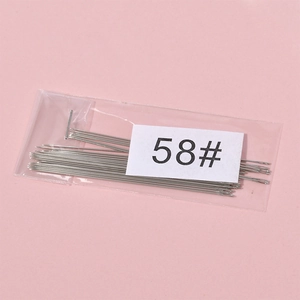 Fine stainless steel beading needles set in clear plastic packaging with 58# spec label