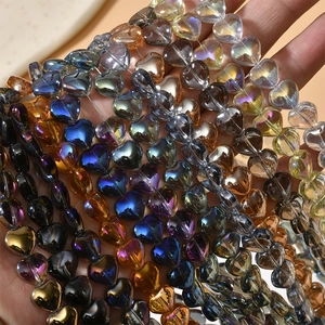 Handheld heart-shaped iridescent glass crystal beads for DIY jewelry making