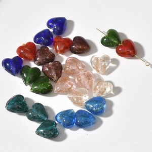 Colorful glitter heart glass beads with shimmering gold dust for DIY jewelry making