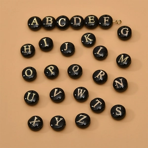 Round Black Natural Shell Alphabet Beads Gold Plated Letters Double Sided Bead For DIY Jewelry Making Accessories