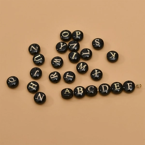 8mm black shell beads with gold letters for DIY necklace and earring jewelry making