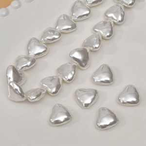 Baroque heart-shaped imitation shell pearls for DIY jewelry making in silver white finish