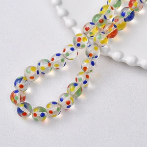 Rainbow polka dot transparent glass beads for DIY necklaces and bracelets making