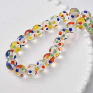 Polished transparent glass beads with colorful rainbow dots for DIY jewelry making