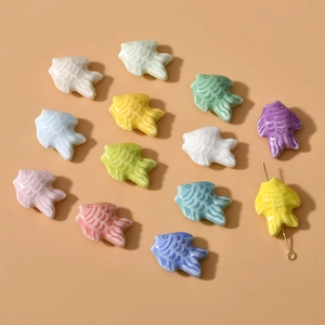 Cute Fish Shaped Ceramic Loose Beads Macaron Color Embossed Animal Beads For DIY Handmade Jewelry Bracelet Necklace Accessories