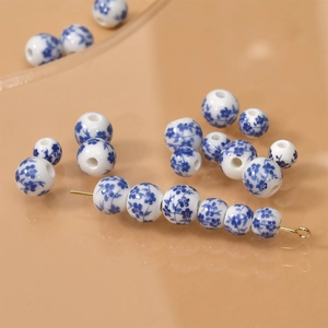 Blue and white porcelain ceramic floral beads for DIY jewelry and handmade bracelets